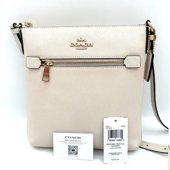 Coach Mini Rowan File Bag Crossbody Purse in Chalk White Leather CE871 - Picture 5 of 6
